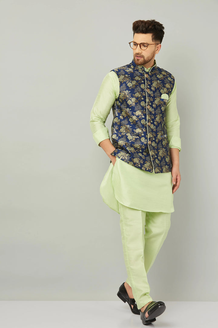 Pista Green Modi Jacket Kurta and Pant Set for Men