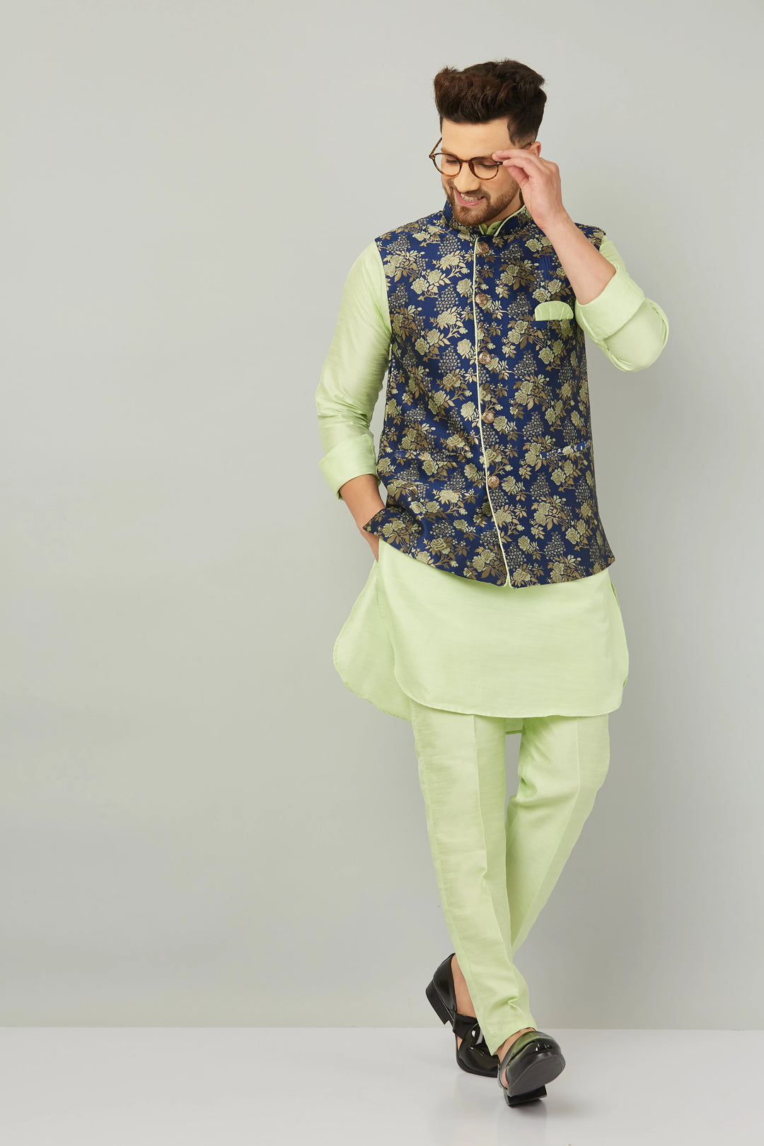 Pista Green Modi Jacket Kurta and Pant Set for Men