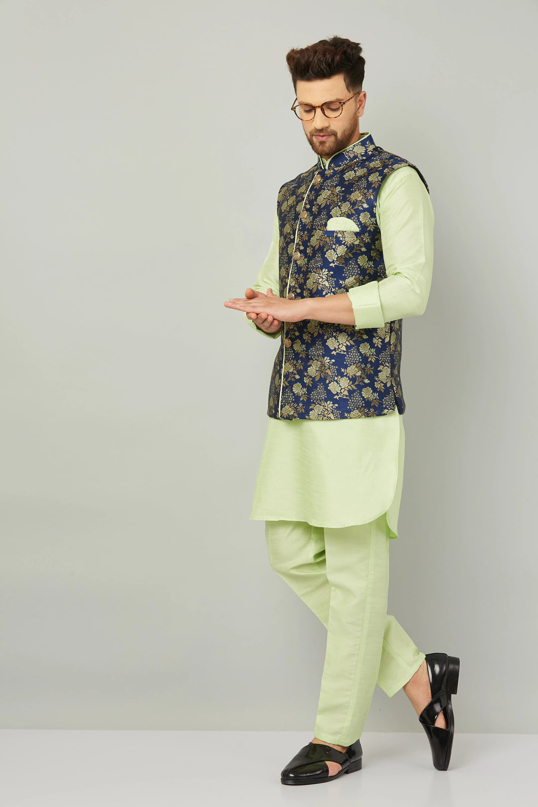 Pista Green Modi Jacket Kurta and Pant Set for Men