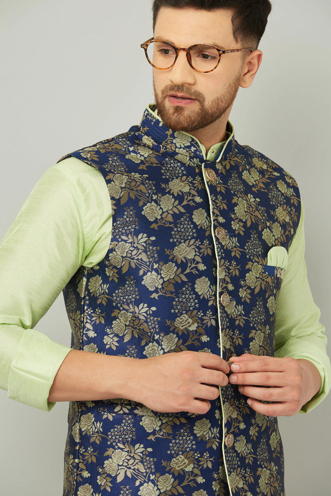 Pista Green Modi Jacket Kurta and Pant Set for Men