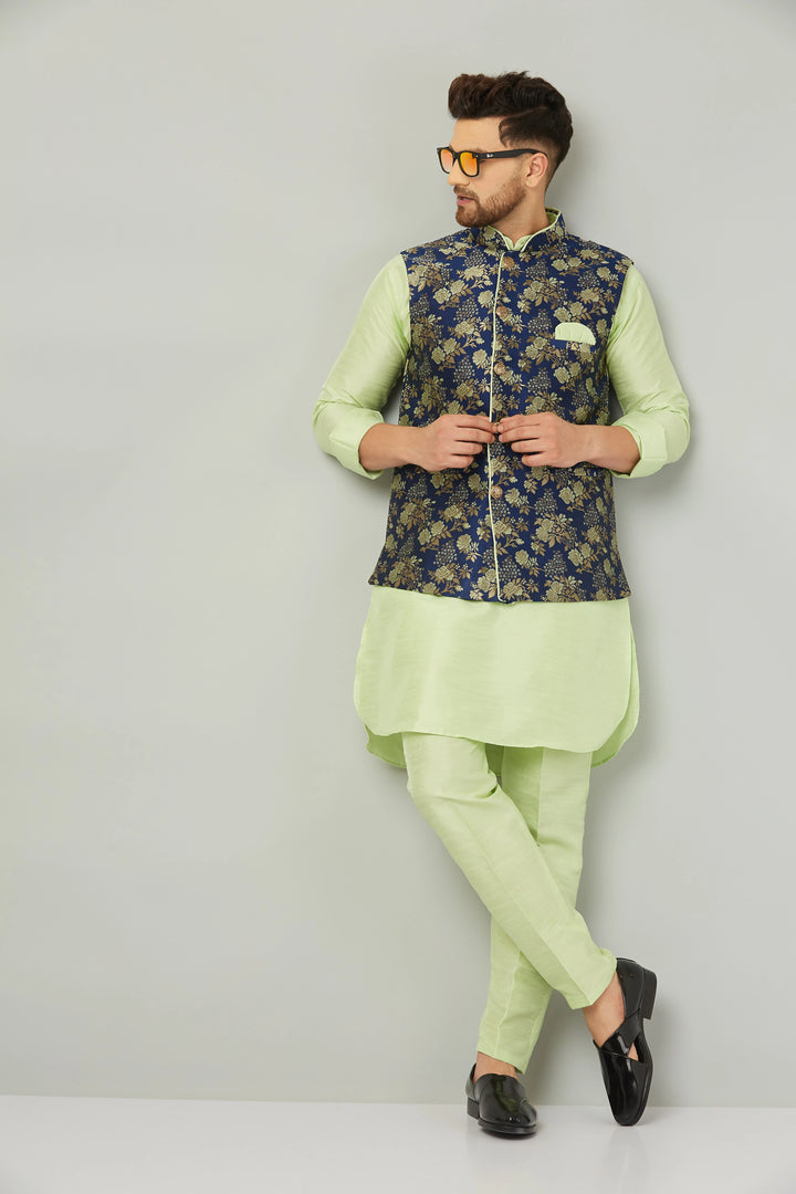 Pista Green Modi Jacket Kurta and Pant Set for Men