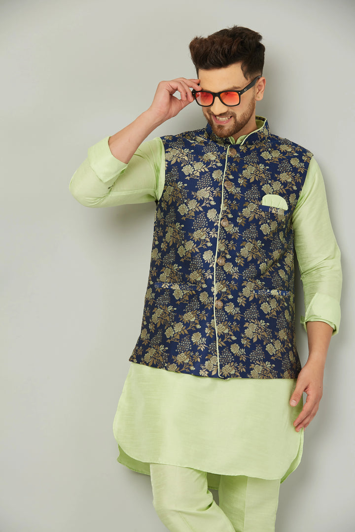 Pista Green Modi Jacket Kurta and Pant Set for Men