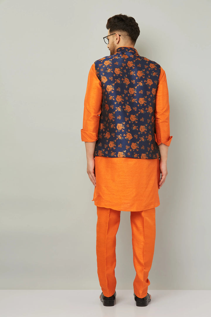 Tangerine Sophistication Orange Nehru Jacket Kurta with Pant Set for Men – Elevate Your Style with Vibrant Elegance