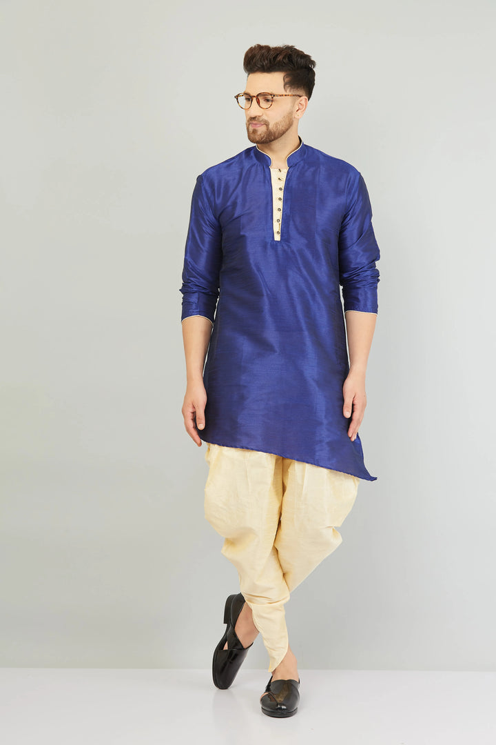 Timeless Sophistication Blue and Beige Dhoti Kurta for Men - Embrace Tradition in Style