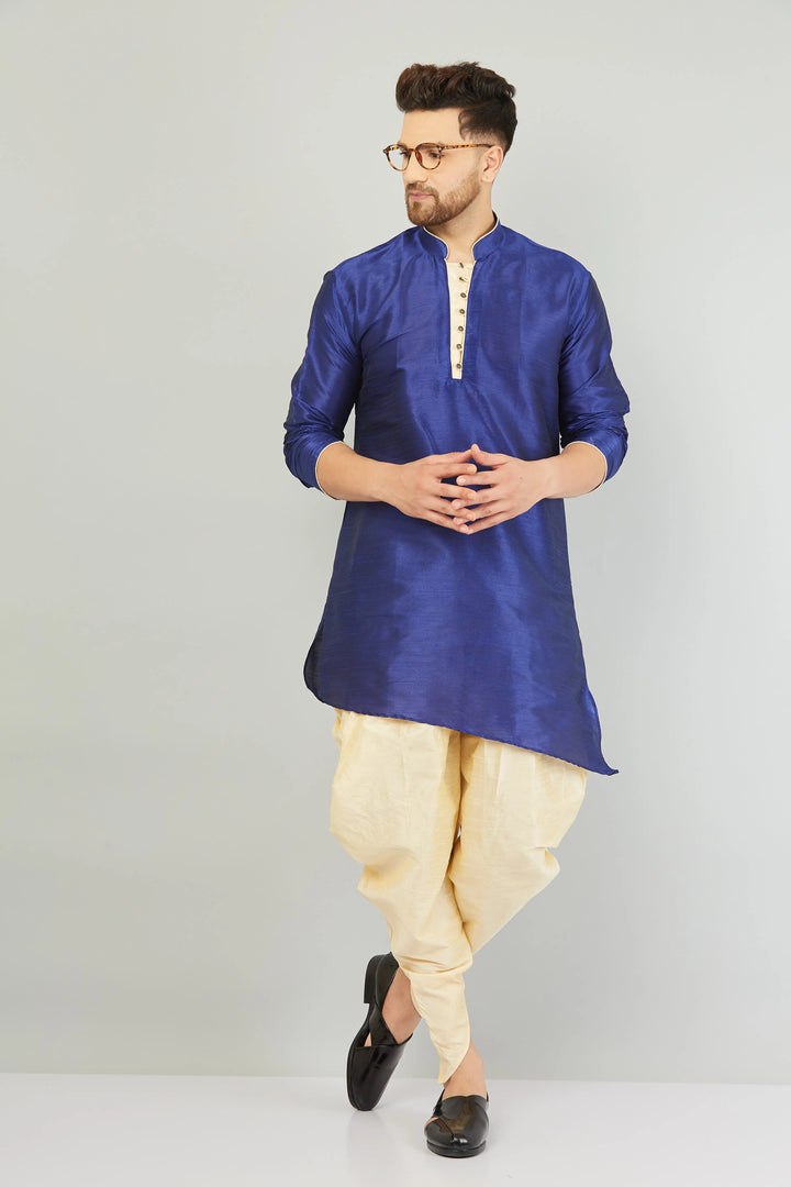 Timeless Sophistication Blue and Beige Dhoti Kurta for Men - Embrace Tradition in Style