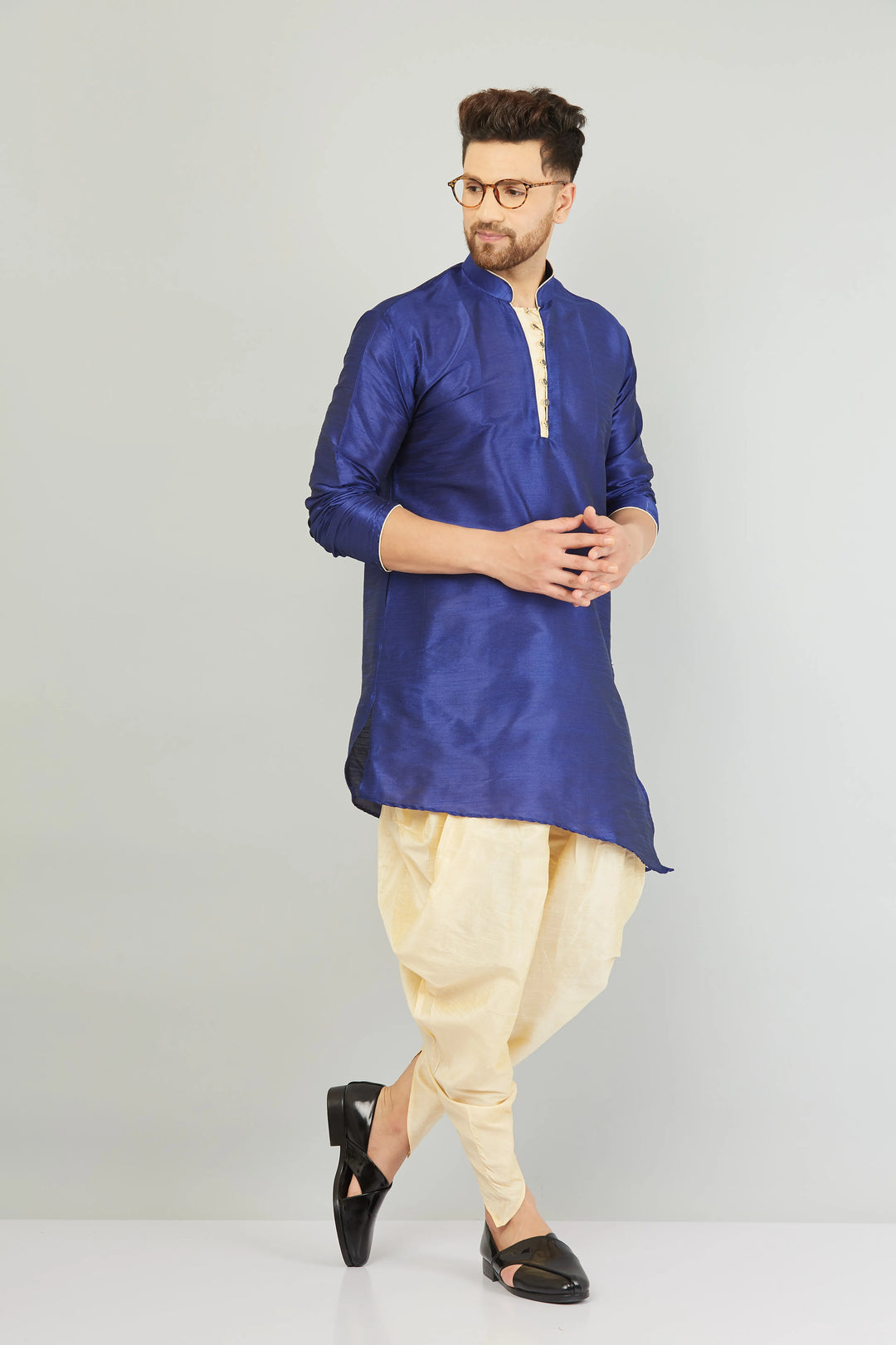 Timeless Sophistication Blue and Beige Dhoti Kurta for Men - Embrace Tradition in Style