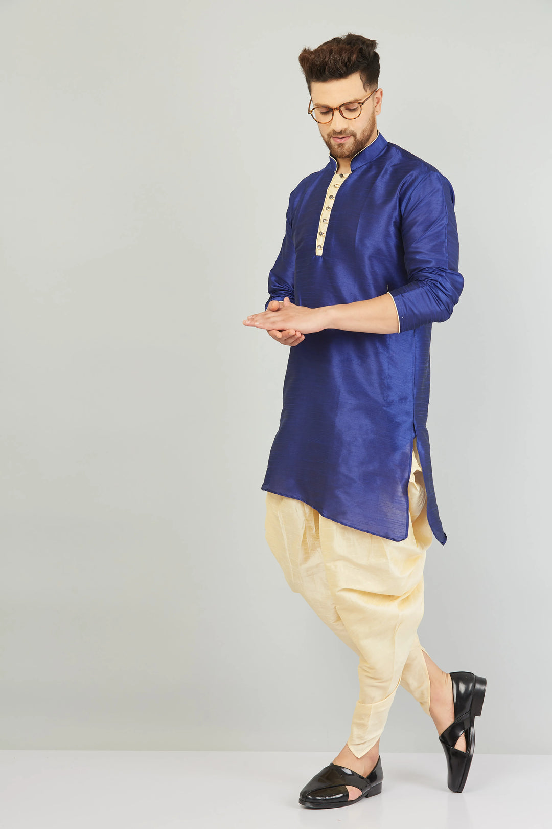 Timeless Sophistication Blue and Beige Dhoti Kurta for Men - Embrace Tradition in Style