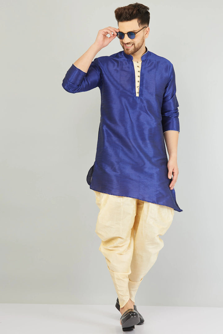 Timeless Sophistication Blue and Beige Dhoti Kurta for Men - Embrace Tradition in Style