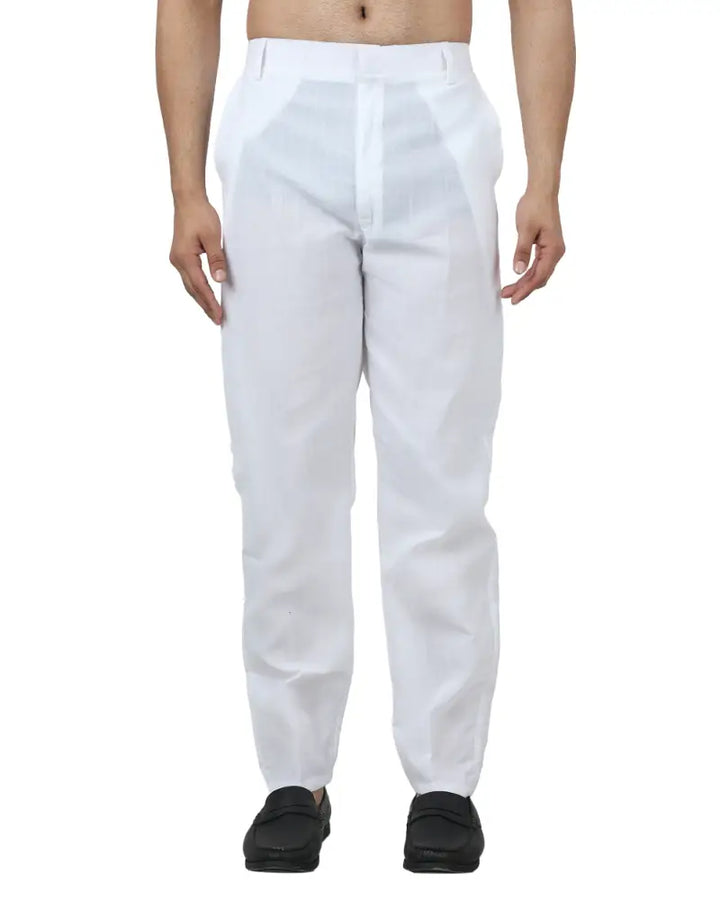 Cool Comfort: White Cotton Half-Elastic Pants for Men