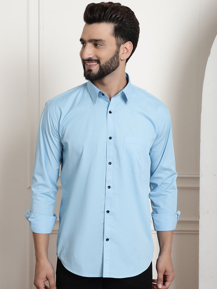 Men's Plain Solid Sky Blue Cotton Shirt