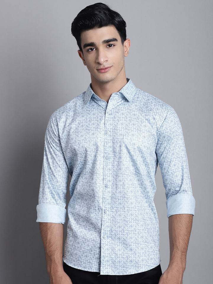 Sky Blue Elegance Explore Our Printed Shirts for Men in Refreshing Hues