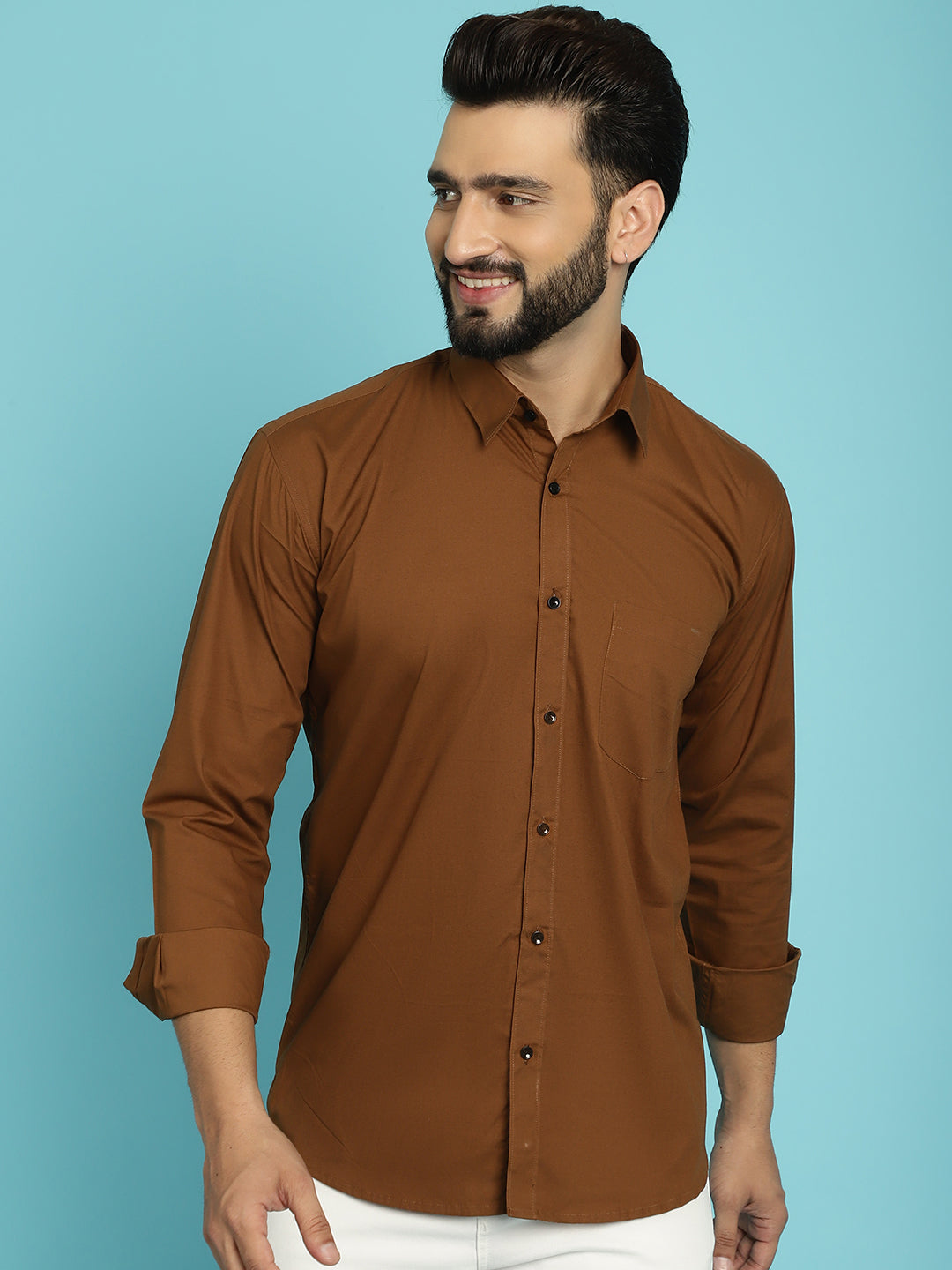 Men's Discover Comfort and Style in Our Coffee-Coloured Casual Shirt