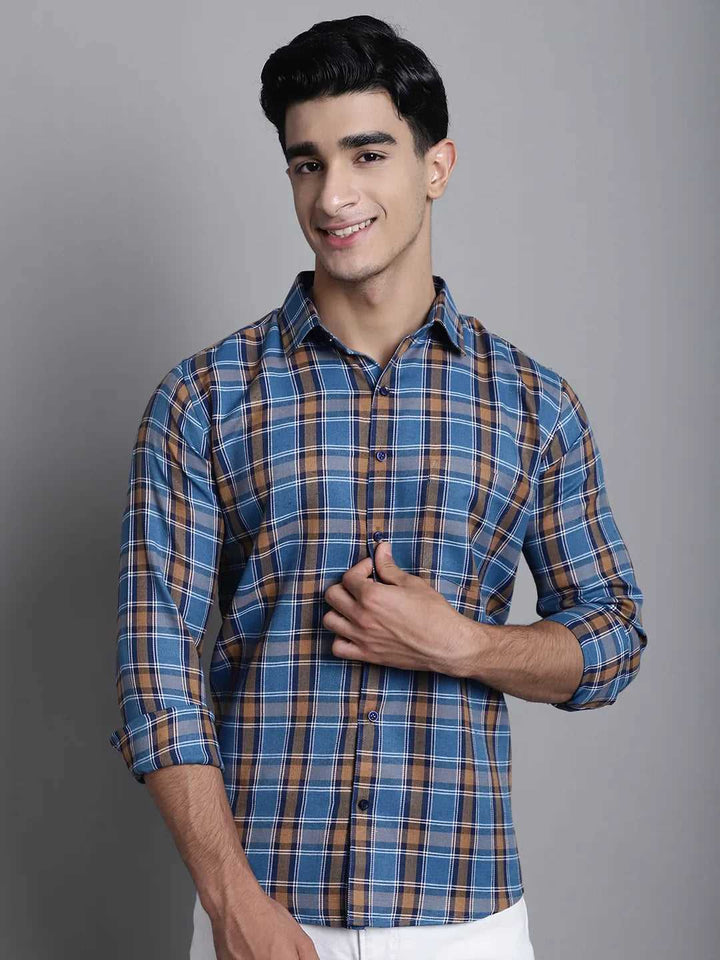 Effortless Cool Men's Blue Check Casual Cotton Shirt