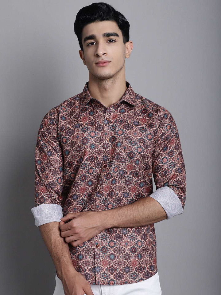 Earthly Elegance Men's Printed Shirts in Rich Brown Hues for Timeless Style