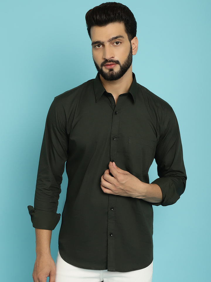 Men's Embrace Effortless Style with Our Olive-Coloured Casual Shirt