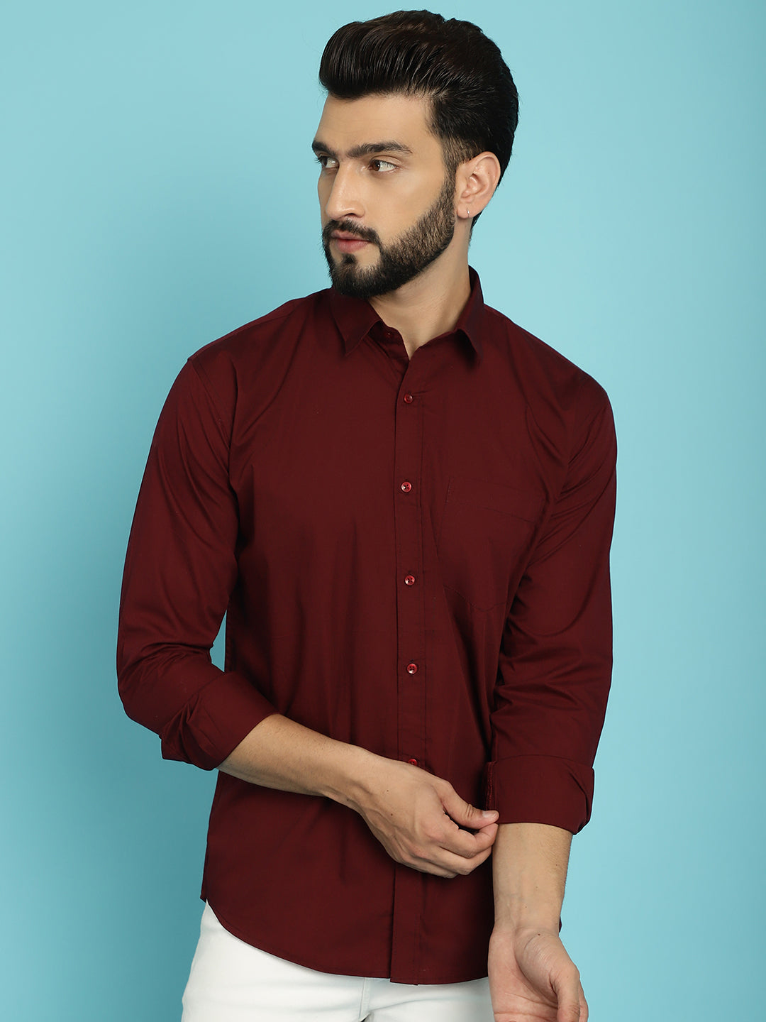 Men's Elevate Your Wardrobe with our Wine-Coloured Casual Shirt