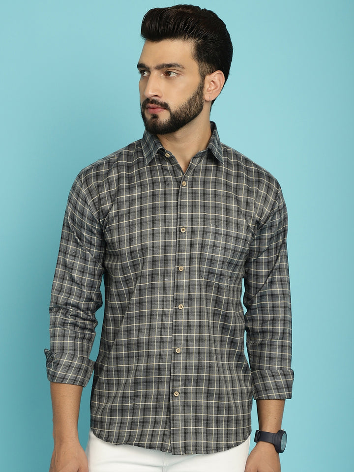 Sophisticated Elegance Discover Men's Checked Grey Cotton Shirts for Timeless Style