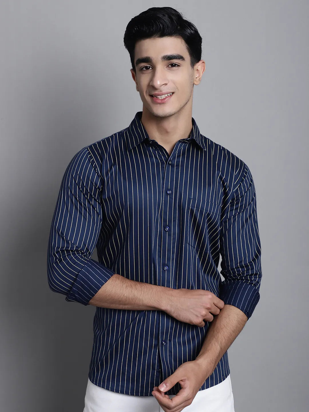 Navy Blue Lining Satin Cotton Shirts for Men Elevate Your Style with Sophisticated Elegance