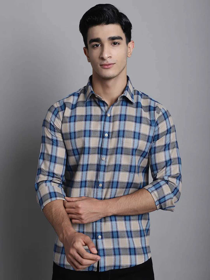 Earthy Elegance Men's Brown Check Cotton Shirt