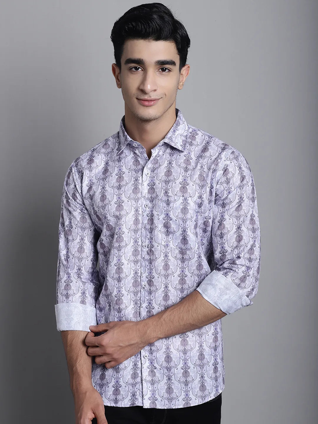 Modern Elegance Explore White and Grey Men's Printed Shirts for a Distinctive Style Statement