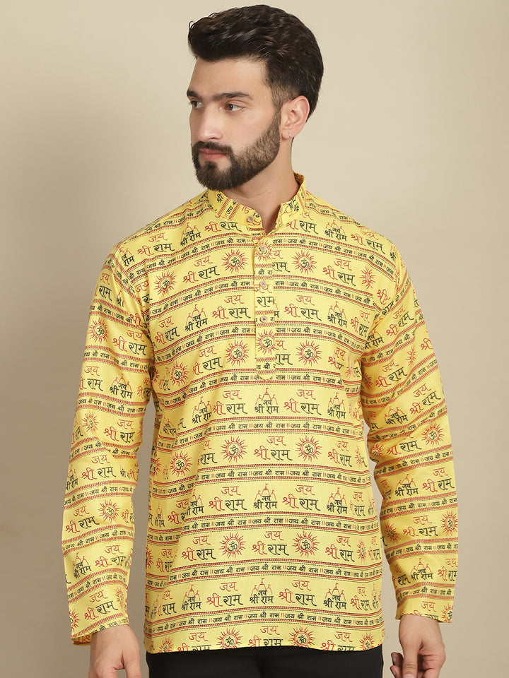 Yellow Jai Shree Ram Short Kurta for Men