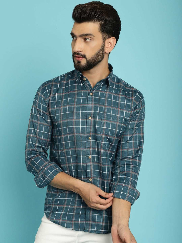 Fresh Style Explore Men's Checked Green Cotton Shirts