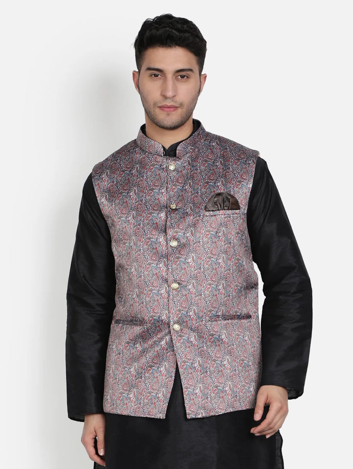 Grey Printed Nehru Jacket for Men