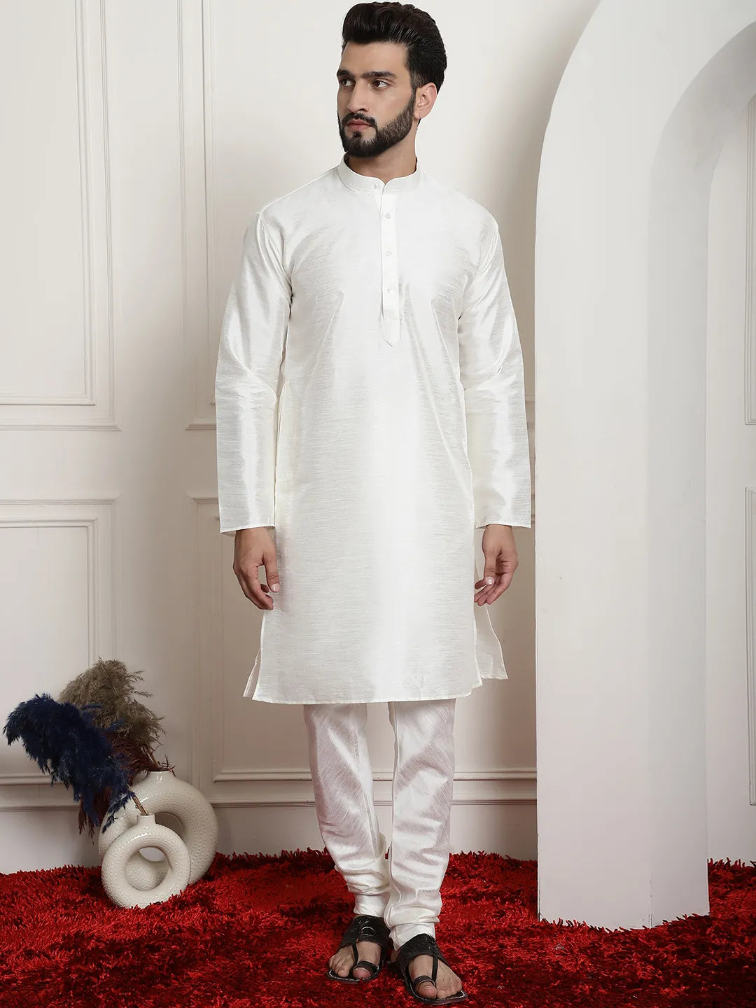 Elegance in White Silk Dupion Kurta and Churidar Set