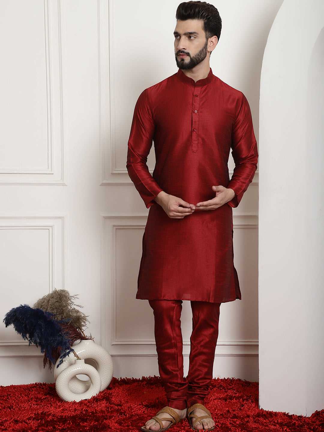 Crimson Allure Red Silk Dupion Kurta and Churidar Set