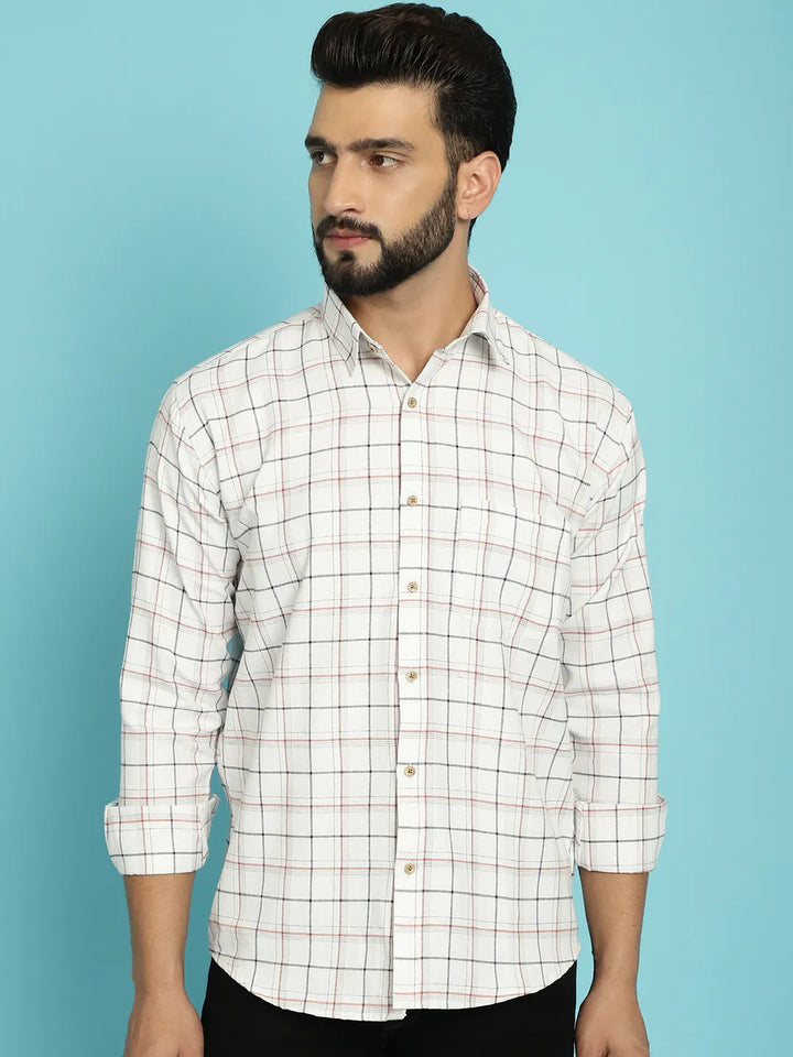 Timeless Elegance White Checked Shirt for Men – Classic Patterns, Modern Style