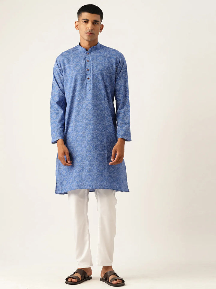 Cerulean Elegance Men's Blue Printed Kurta Pajama Sets