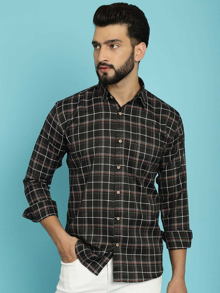 Classic Charm Explore Our Men's Checked Black Cotton Shirts