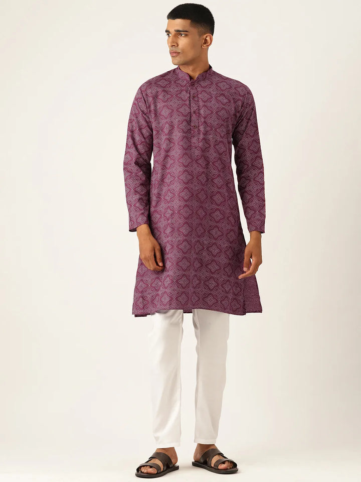 Vineyard Elegance Men's Wine Printed Kurta Pajama Sets for Timeless Style