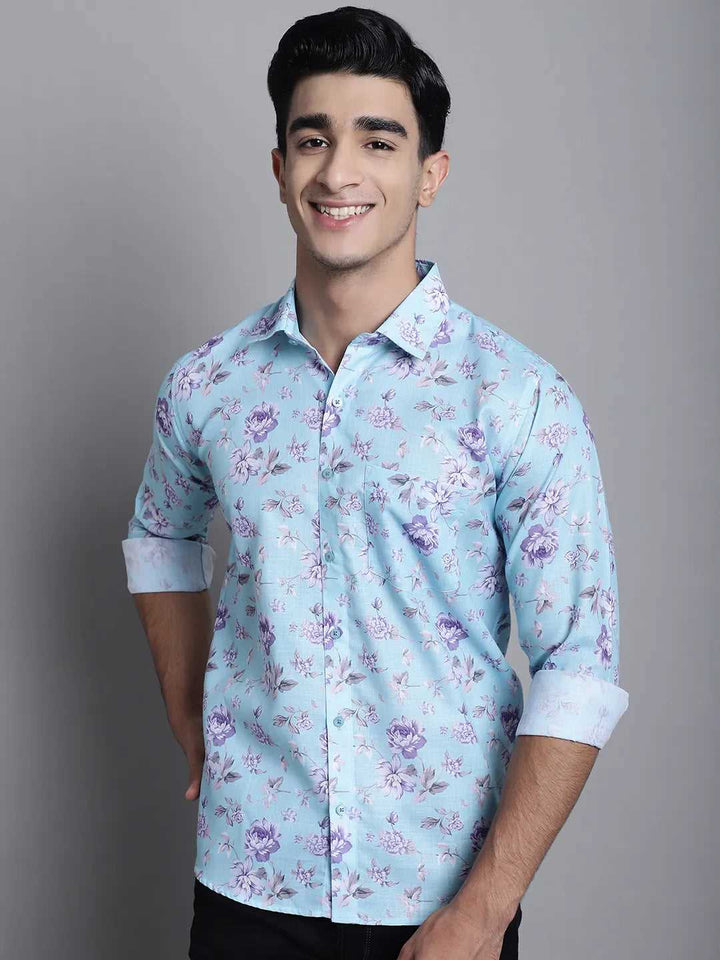 Blue Horizon Elevate Your Style with Men's Printed Shirts in Captivating Blue Designs