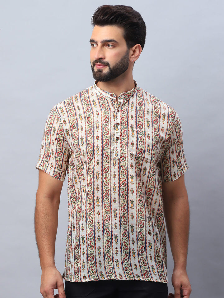 Vintage Paisley Cream Short Kurta