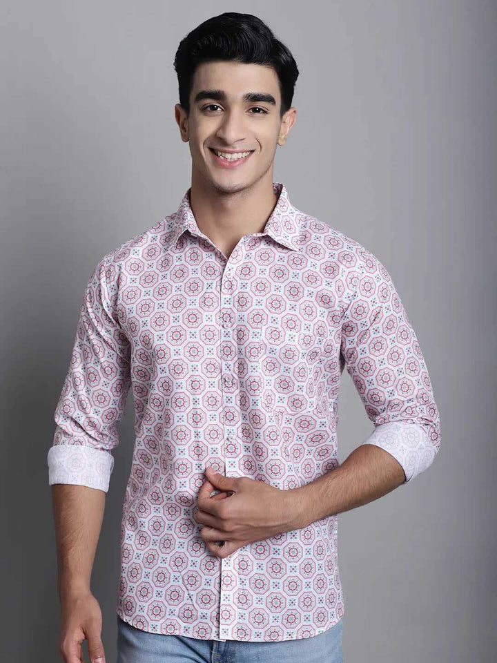 Discover White and Peach Men's Printed Shirts