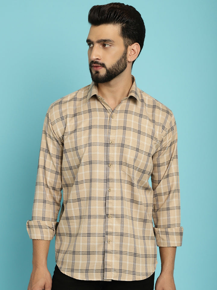 Peach Perfection Checkered Shirt for Men – Embrace Subtle Elegance in Every Detail