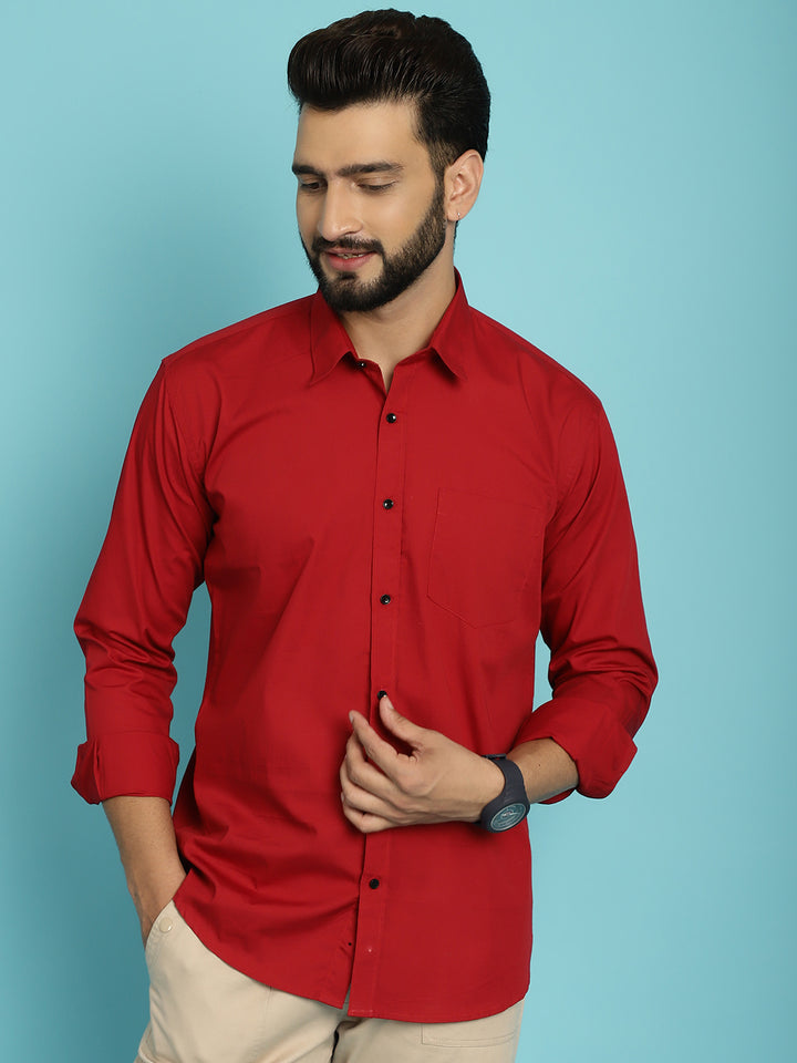 Men's Redefine Casual Elegance with Our Red Colour Casual Shirt