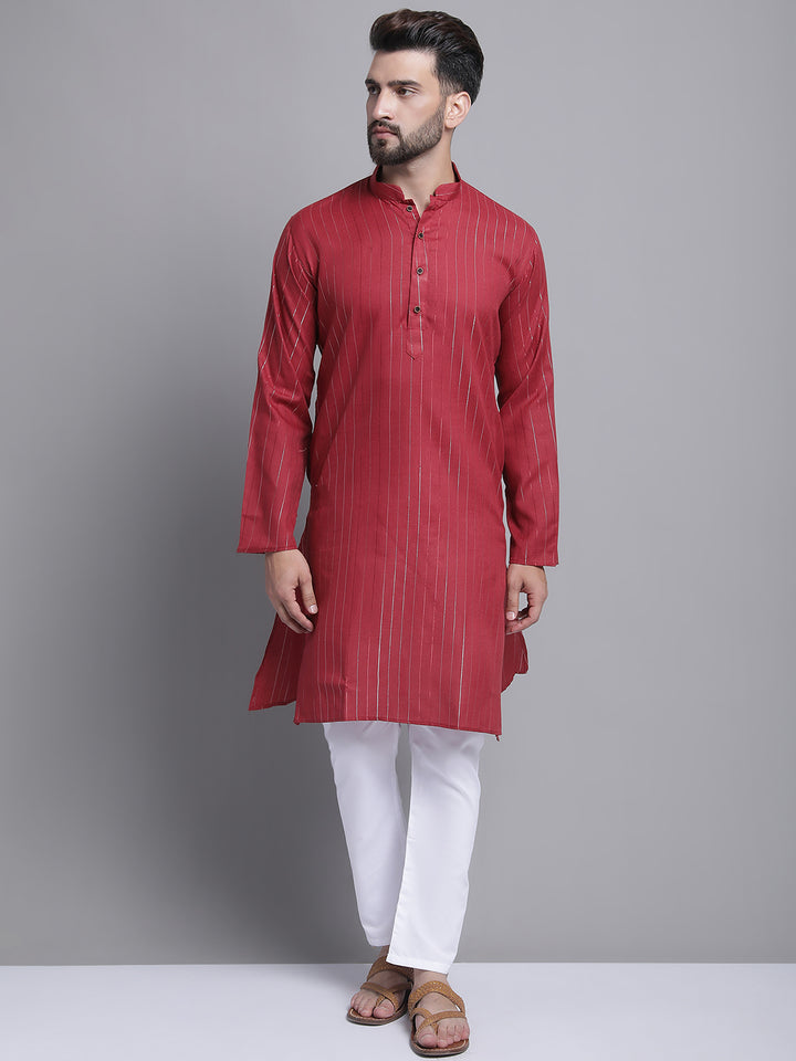 Men's Lining Cotton Regular Maroon Kurta With Pajamas.