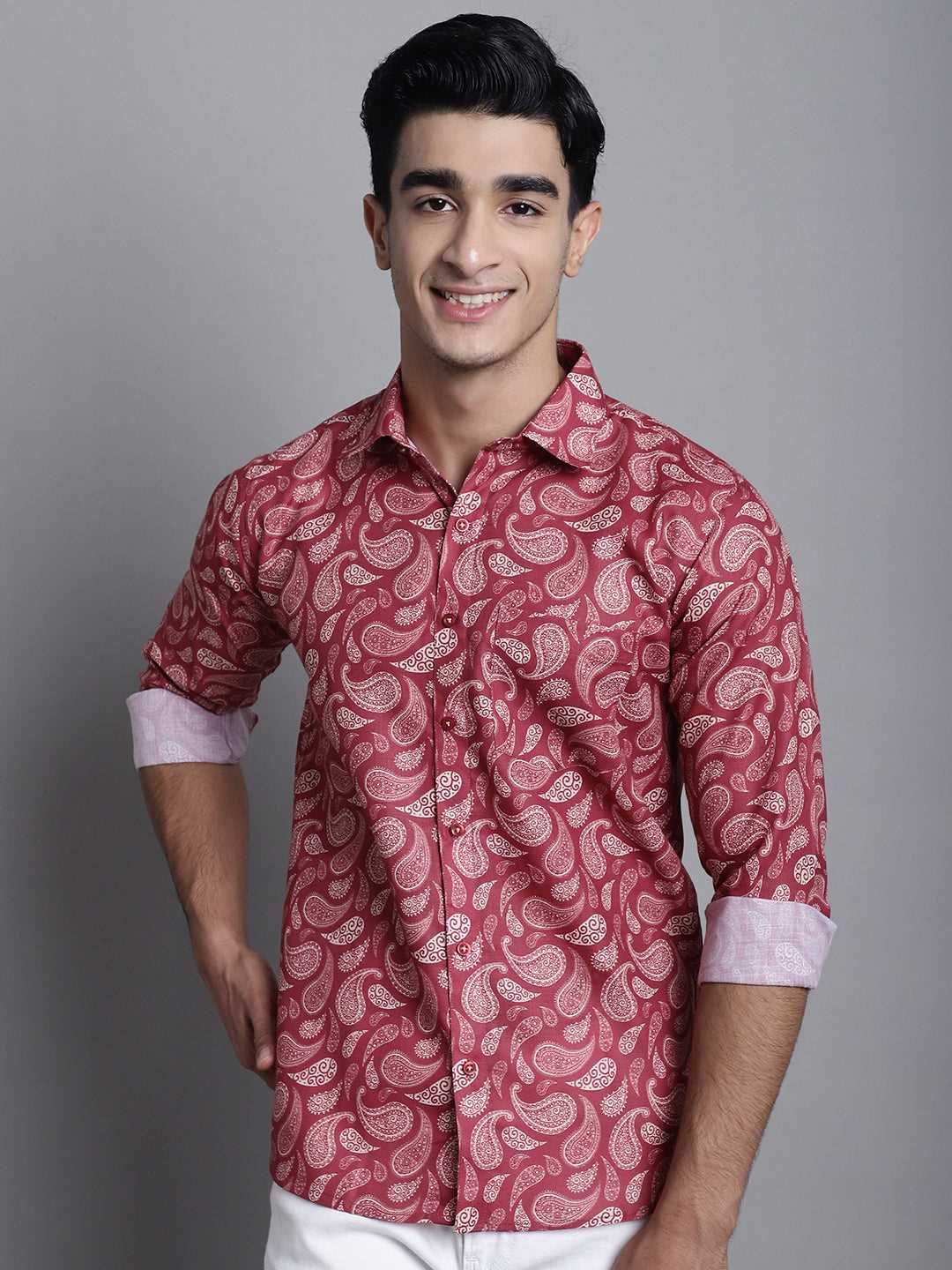 Bold Style Redefined Elevate Your Wardrobe with our Men's Red Printed Cotton Shirt