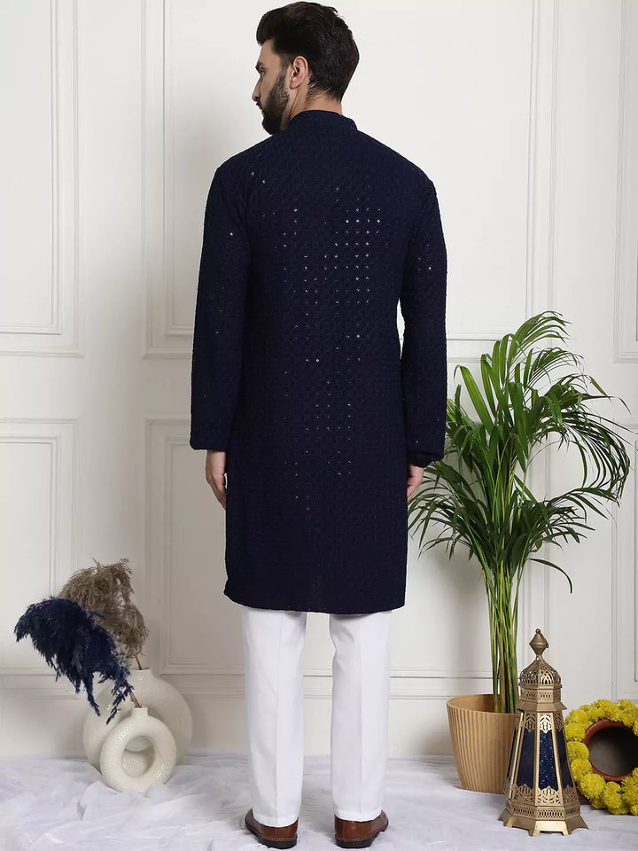 Men's Traditional Threads: Navy Blue Kurta Pant Set