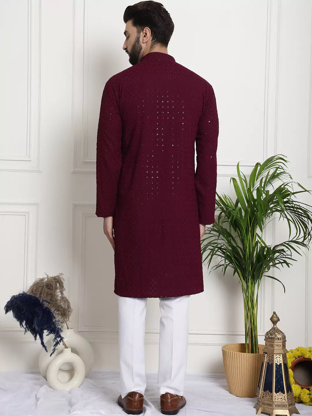 Men's Elegant Wine Cotton Kurta Pant: Classic Comfort and Style