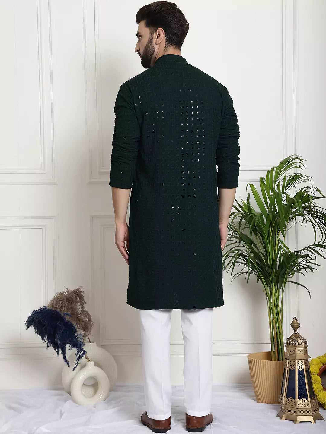 Men's Bottle Green Cotton Kurta Pant Elevate Your Style with Natural Elegance