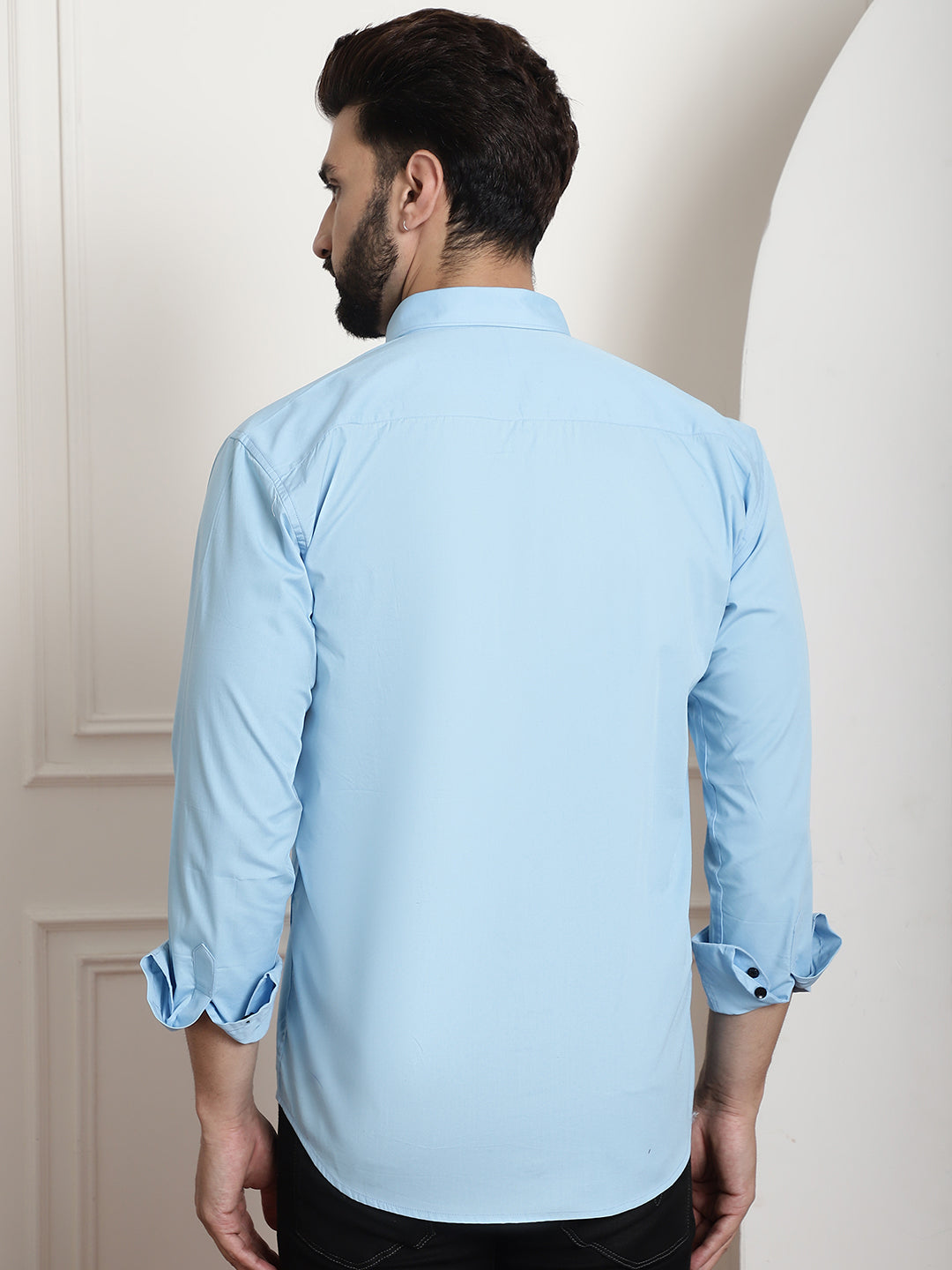 Men's Plain Solid Sky Blue Cotton Shirt