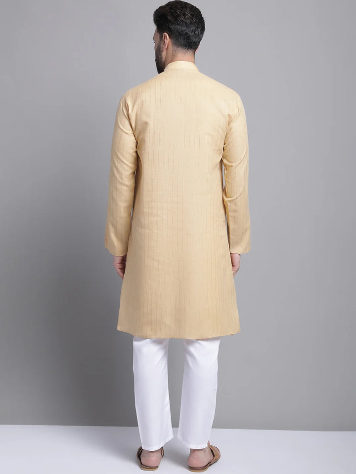 Men's Lining Cotton Regular Beige Kurta With Pyjamas.