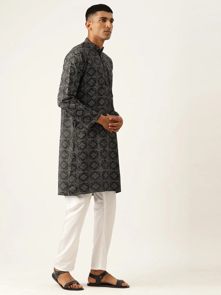 Timeless Sophistication Men's Black Printed Kurta Pajama Sets for Effortless Elegance