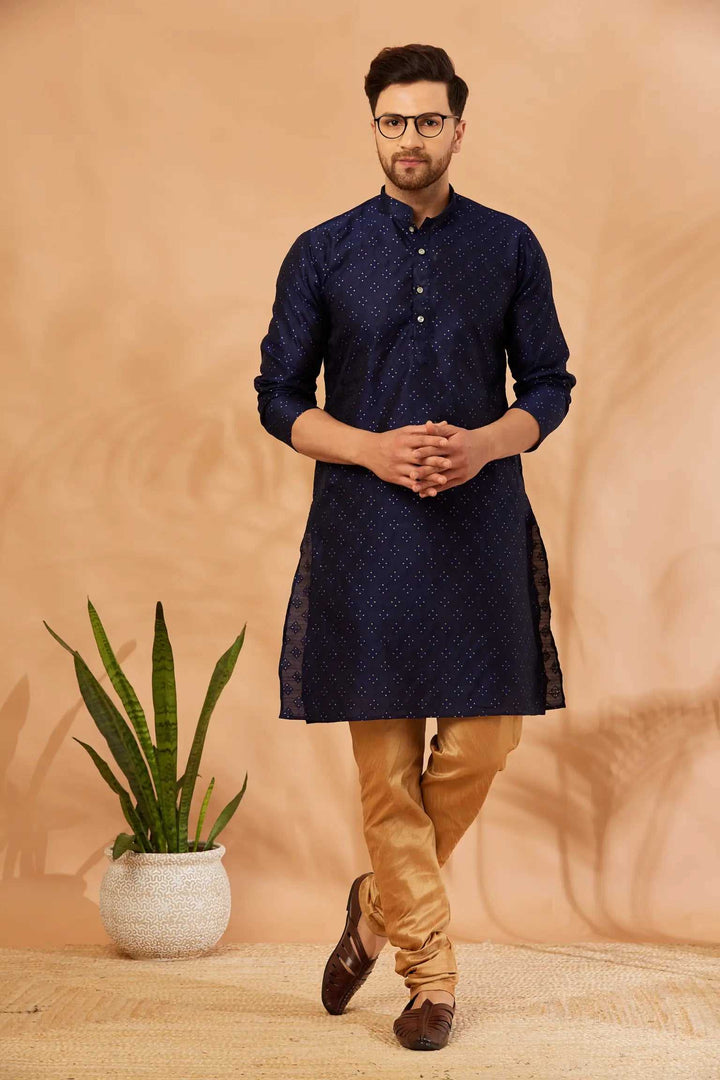 Gilded Glamour Golden Dupion Silk Churidar Pyjama for Men - Opulent Style, Timeless Sophistication