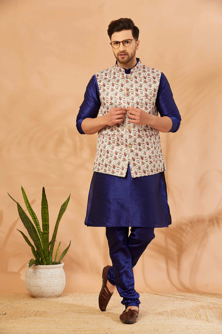 Harmony in Style Cream and Red Nehru Jacket for Men