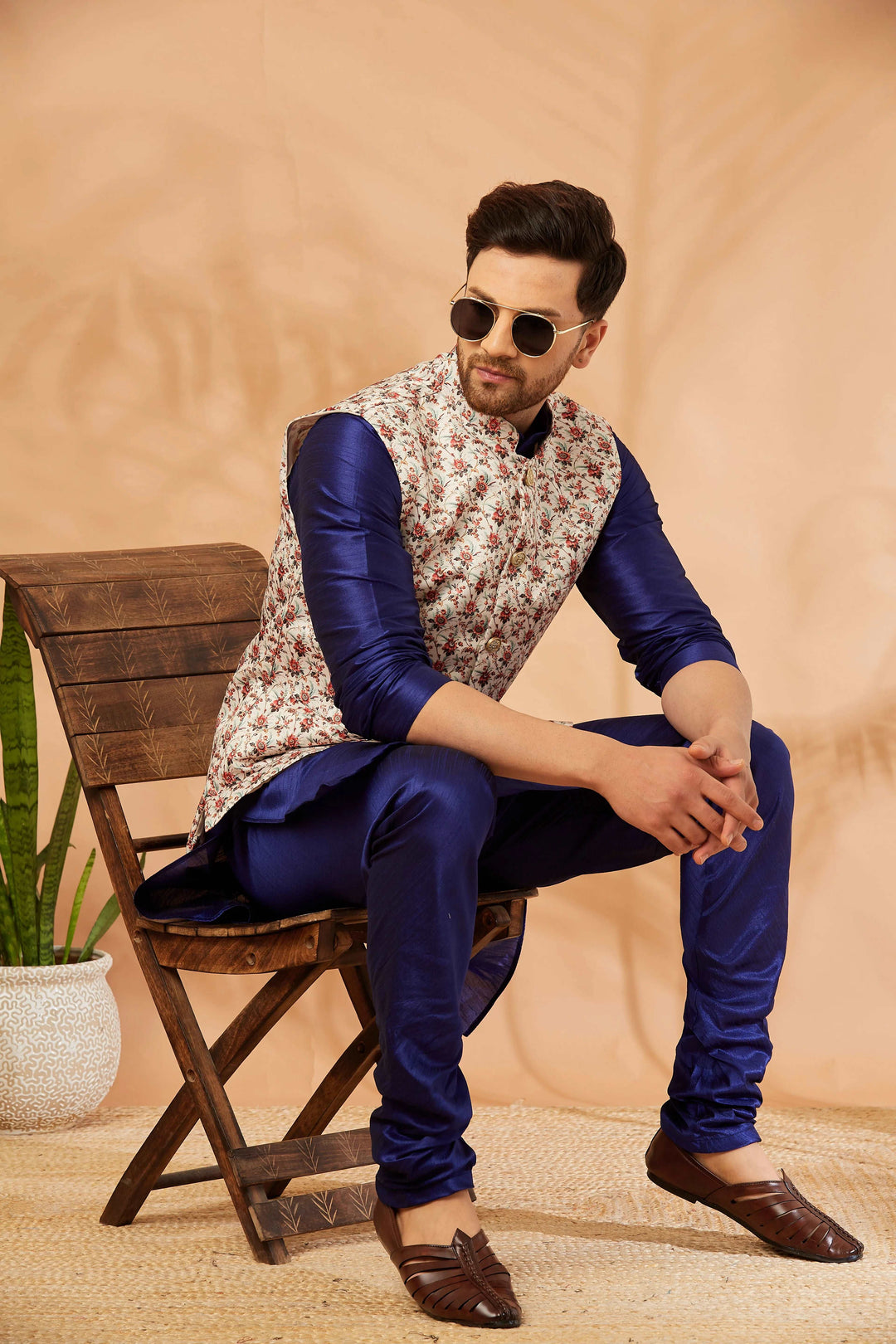 Harmony in Style Cream and Red Nehru Jacket for Men