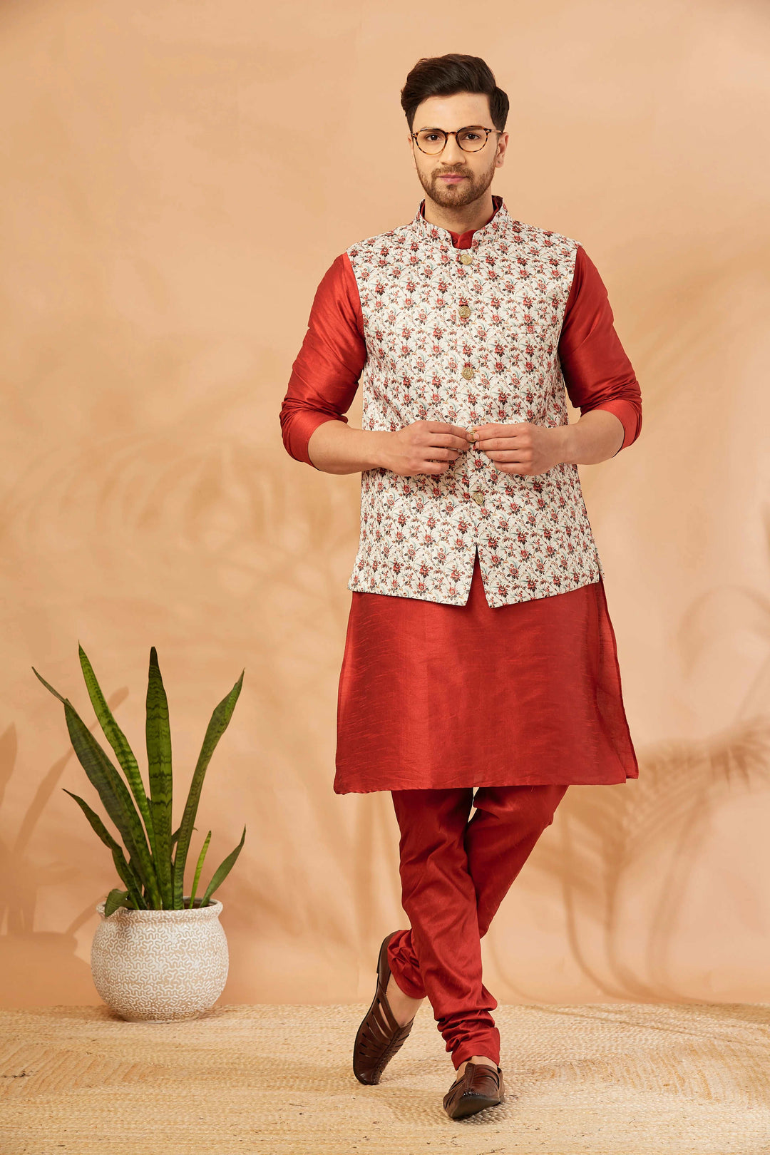 Exquisite Elegance Silk Modi Jacket and Kurta Pajama Set